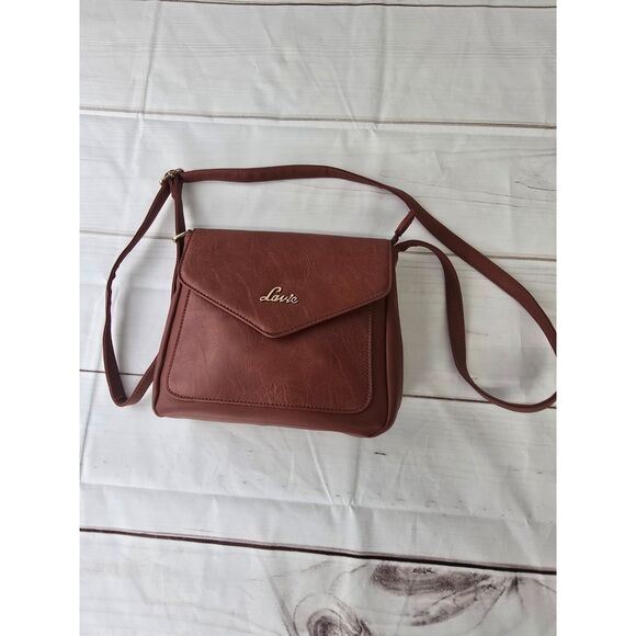 LaVie Crossbody Purse 5 Pockets Brown/Red Color Adjustable Strap - Picture 1 of 6
